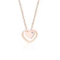 Titanium Steel Jewelry Necklace, with 1.97inch extender chain, Heart, fashion jewelry & for woman & with rhinestone, rose gold color Approx 17.72 Inch 