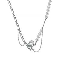 Collar de aleación de cinc con diamantes de imitación, aleación de zinc, con Perlas plásticas, con 2.68inch extender cadena, chapado en color de plata, Joyería & para mujer, longitud:aproximado 17.72 Inch, Vendido por UD