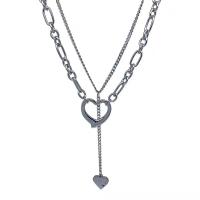 Zinc Alloy Necklace, with 1.97inch extender chain, silver color plated, Double Layer & fashion jewelry & for woman Approx 18.9 Inch 