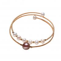 Cultured Freshwater Pearl Brass Bracelet, with Edison Pearl & Brass, 14K gold plated, Natural & Double Layer & fashion jewelry & for woman, 5-6mm cm 