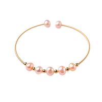 Freshwater Pearl Cuff Bangle, with Brass, 14K gold plated, Natural & Adjustable & fashion jewelry & for woman, two different colored, 180mm 