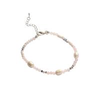 pulseras de perlas de aleación de zinc, con Perlas de plástico ABS & Cristal, con 3.2cm extender cadena, Joyería & para mujer, plateado, longitud:17.2 cm, Vendido por Sarta