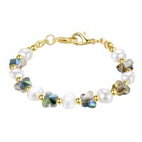 Zinc Alloy Crystal Bracelets, with Freshwater Pearl & Crystal, plated, fashion jewelry & for woman .5 cm 