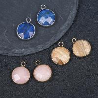 Gemstone Brass Pendants, Natural Stone, with Brass, Round, plated & Unisex & faceted 