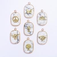 Gemstone Brass Pendants, Howlite, with Brass, Rectangle, gold color plated, Unisex white 