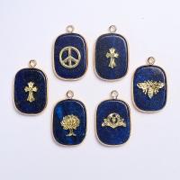 Natural Lapis Lazuli Pendants, with Brass, Rectangle, gold color plated, Unisex blue 
