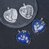 Gemstone Zinc Alloy Pendants, Natural Stone, with Zinc Alloy, Heart, silver color plated & Unisex 