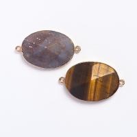 Tiger Eye Connector, with Brass, Oval, gold color plated, Unisex & faceted & 1/1 loop 