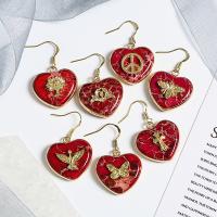 Impression Jasper Drop Earring, with Brass, Heart, gold color plated & for woman, red 