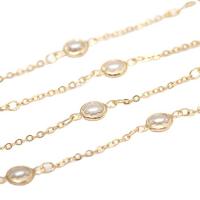 Brass Bar Chain, with Crystal, 14K gold plated, DIY, 6mm 