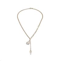 Rhinestone Brass Necklace, Lock and Key, silver color plated, for woman & with rhinestone  Approx 45 cm 