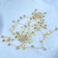 Brass Beading Chains, Flower, 14K gold plated, DIY & enamel, mixed colors Approx 60 cm 