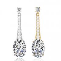 Cubic Zircon (CZ) Drop Earring, Brass, Ellipse, plated, for woman & with cubic zirconia 36mm 