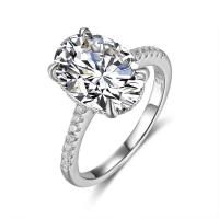 Кубическое цирконовое латунное кольцо, Латунь, эллипс, плакирован серебром, разный размер для выбора & Женский & с кубическим цирконием, серебряный, продается PC