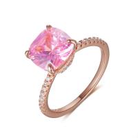 Cubic Zircon Brass Finger Ring,  Square, rose gold color plated & for woman & with cubic zirconia, pink 