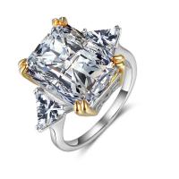 Кубическое цирконовое латунное кольцо, Латунь, Прямоугольная форма, плакирован золотом, разный размер для выбора & Женский & с кубическим цирконием, длина:9 , продается PC