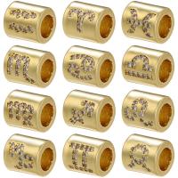 Large Hole Brass Beads, 12 Signs of the Zodiac, gold color plated, DIY & micro pave cubic zirconia, golden 