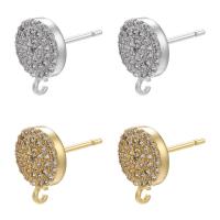 Brass Earring Drop Component, Round, plated, DIY & micro pave cubic zirconia 