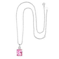 Brass Cubic Zirconia Necklace, with 2 extender chain, Rectangle, plated, for woman & with cubic zirconia .7 Inch 