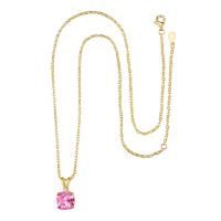 Brass Cubic Zirconia Necklace, with 2 extender chain,  Square, plated, for woman & with cubic zirconia .7 Inch 