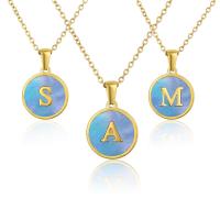 Stainless Steel Jewelry Necklace, 304 Stainless Steel, with Shell, Vacuum Ion Plating, fashion jewelry & Unisex & with letter pattern, golden, 16mm Approx 19.69 Inch 