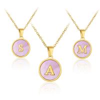 Stainless Steel Jewelry Necklace, 304 Stainless Steel, with Pink Shell, Vacuum Ion Plating, fashion jewelry & Unisex & with letter pattern, golden, 16mm Approx 19.69 Inch 