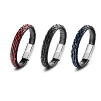Cuir bracelet, avec Acier titane, poli, bijoux de mode & longueur différente pour le choix & unisexe, plus de couleurs à choisir, Vendu par PC