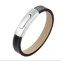 Leather Bracelet, with Titanium Steel, polished, fashion jewelry & for man, black 