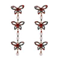 Zinc Alloy Rhinestone Drop Earring, with Plastic Pearl, Butterfly, gold color plated, fashion jewelry & for woman & with rhinestone 