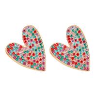 Zinc Alloy Rhinestone Stud Earring, Heart, gold color plated, fashion jewelry & for woman & with rhinestone 