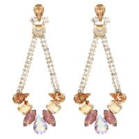 Zinc Alloy Rhinestone Drop Earring, Rhombus, gold color plated, fashion jewelry & for woman & with rhinestone & hollow 