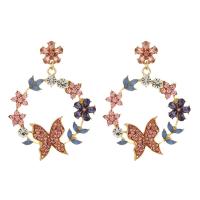 Zinc Alloy Rhinestone Drop Earring, Butterfly, gold color plated, fashion jewelry & for woman & with rhinestone & hollow 