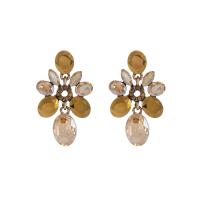 Zinc Alloy Rhinestone Drop Earring, Flower, gold color plated, fashion jewelry & for woman & with rhinestone 