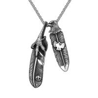 Titanium Steel Sweater Necklace, Feather, Vacuum Ion Plating, fashion jewelry & for man, original color, 64.5mm Approx 23.6 Inch 