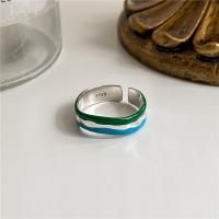 925 Sterling Silver Cuff Finger Ring, polished, Adjustable & for woman & enamel, multi-colored 