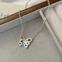 Cubic Zirconia Micro Pave Sterling Silver Necklace, 925 Sterling Silver, Butterfly, polished, micro pave cubic zirconia & for woman, multi-colored cm 
