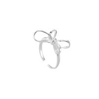 Sterling Silver Finger Ring, 925 Sterling Silver, Bowknot, platinum plated, Adjustable & for woman, original color 