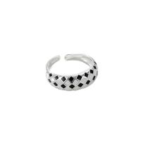 Sterling Silver Finger Ring, 925 Sterling Silver, platinum plated, Adjustable & for woman & enamel, white and black 