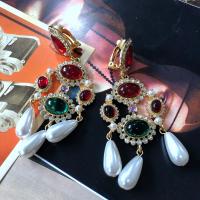 Plastic Pearl Zinc Alloy Earring, with Lampwork & Plastic Pearl, gold color plated, for woman & with rhinestone 