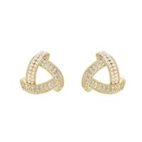 Zinc Alloy Rhinestone Stud Earring, Triangle, gold color plated, fashion jewelry & for woman & with rhinestone & hollow 