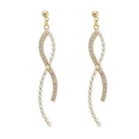 Plastic Pearl Zinc Alloy Earring, with Plastic Pearl, gold color plated, fashion jewelry & for woman & with rhinestone, 46mm 