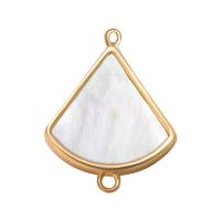 Shell Jewelry Connector, Brass, with White Shell, Fan, real gold plated, DIY & 1/1 loop, white 