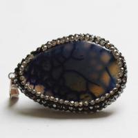Mixed Agate Pendants, with Rhinestone Clay Pave, Teardrop, Unisex 