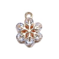 Cubic Zirconia Brass Pendants, with Cubic Zirconia, Snowflake, real gold plated, for woman 