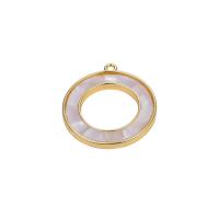 Brass Jewelry Pendants, with White Shell, Donut, real gold plated, Unisex & hollow, white 