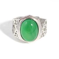 Gemstone Zinc Alloy Finger Ring, with Green Calcedony, fashion jewelry & Unisex 