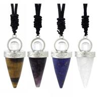 Zinc Alloy Pendulum Pendant, with Gemstone, Conical & Unisex 