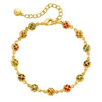 Rhinestone Brass Bracelets, with Glass Rhinestone, with 2.36inch extender chain, 18K gold plated, fashion jewelry & for woman, golden Approx 6.49 Inch 