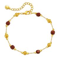Bracelet de Goldstone, laiton, avec pierre d'or, avec 2.36inch chaînes de rallonge, Placage de couleur d'or, bijoux de mode & styles différents pour le choix & pour femme Environ 6.69 pouce, Vendu par PC