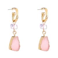 Gemstone Drop Earring, Zinc Alloy, with Gemstone & Ice Quartz Agate, Teardrop, gold color plated, fashion jewelry & for woman, purple 